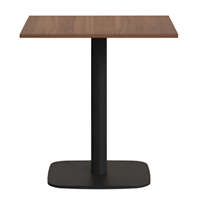 DINA Table in walnut finish melamine with metal leg in a painted black finish, 70 x 70 x 70 cm