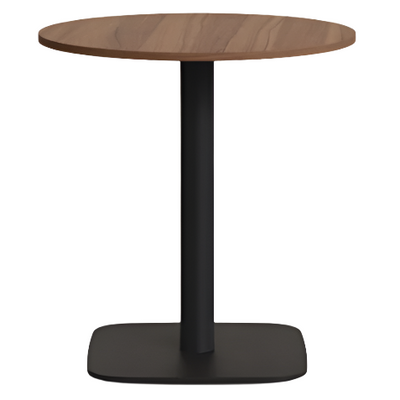 DINA Round table in walnut finish melamine with metal leg in a painted black finish, Ø 68x70 cm