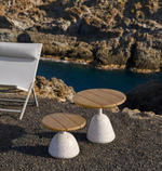 SAURA Klub stolić s bijelim teracom i pločom od prirodne akacije, 32 x Ø55 cm FSC 100%