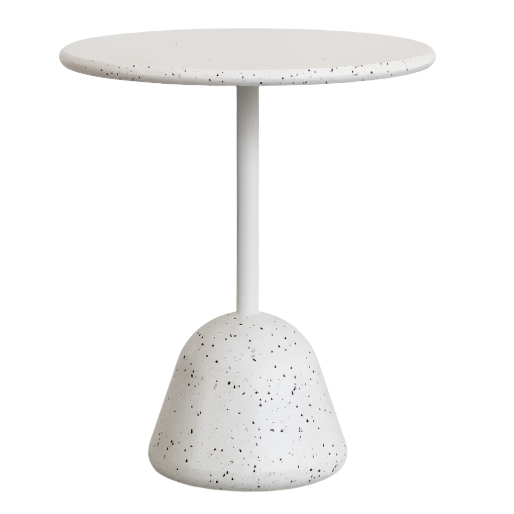 SAURA Table in white terrazzo with a white terrazzo top, 75 x Ø70
