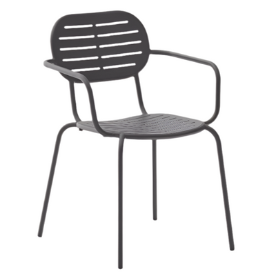 BRAI Stackable outdoor chair with armrests in dark grey galvanised steel