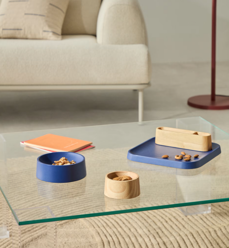 BLETZ Set of serving dishes for snacks made of acacia wood in a natural, blue finish FSC 100%