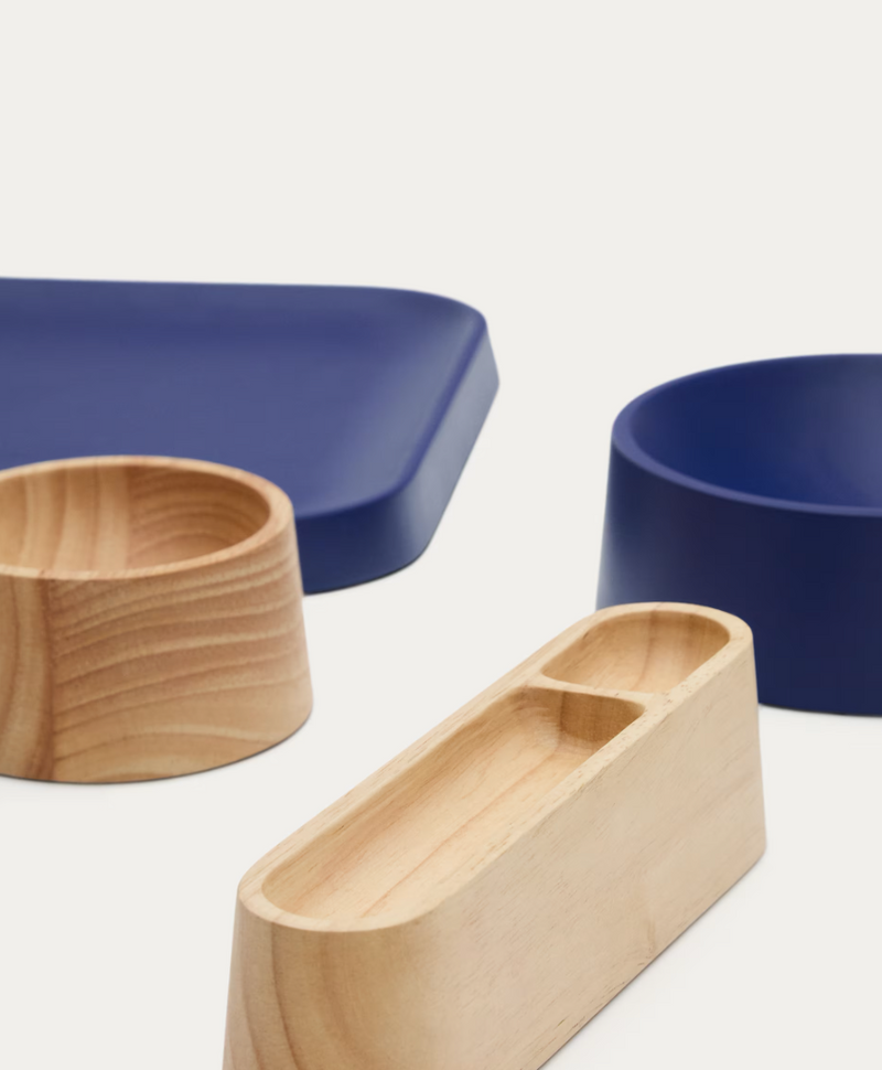 BLETZ Set of serving dishes for snacks made of acacia wood in a natural, blue finish FSC 100%