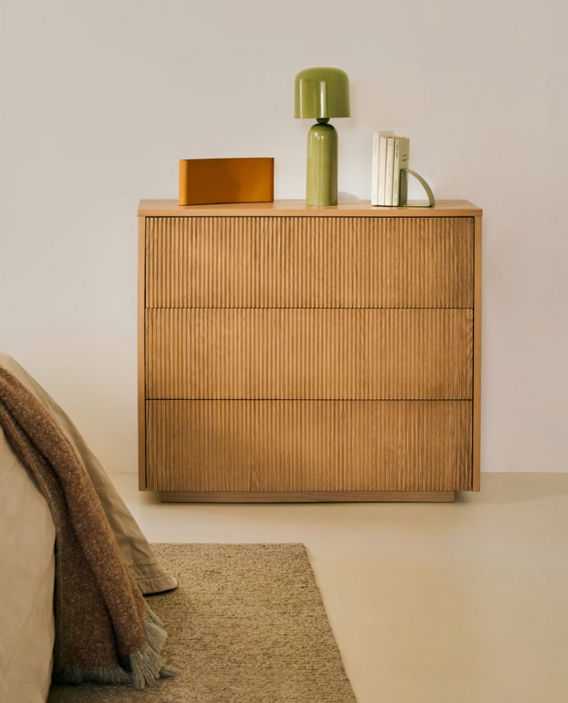 HELVINE Chest of 3 drawers in oak veneer 90 x 78 cm FSC 100%