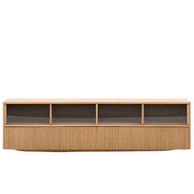 HELVINE TV stand 4 doors and 2 drawers oak veneer and tempered glass, 200 x 54 cm FSC 100%