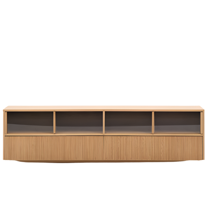 HELVINE TV komodica s 4 vrata i 2 ladice, hrastov furnir i kaljeno staklo, 200 x 54 cm, FSC 100%