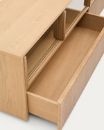 HELVINE TV komodica s 4 vrata i 2 ladice, hrastov furnir i kaljeno staklo, 200 x 54 cm, FSC 100%