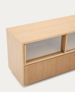 HELVINE TV komodica s 4 vrata i 2 ladice, hrastov furnir i kaljeno staklo, 200 x 54 cm, FSC 100%