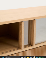 HELVINE TV komodica s 4 vrata i 2 ladice, hrastov furnir i kaljeno staklo, 200 x 54 cm, FSC 100%