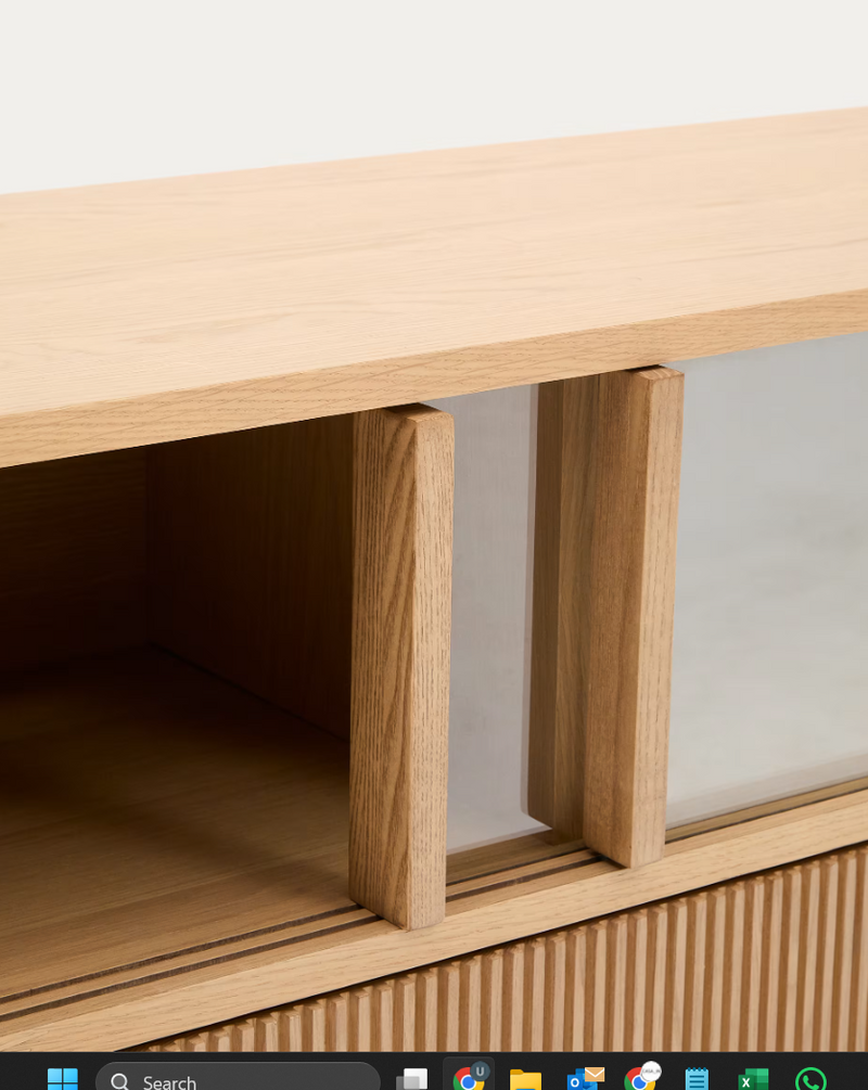 HELVINE TV komodica s 4 vrata i 2 ladice, hrastov furnir i kaljeno staklo, 200 x 54 cm, FSC 100%