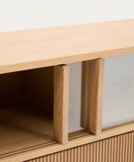 HELVINE TV komodica s 4 vrata i 2 ladice, hrastov furnir i kaljeno staklo, 200 x 54 cm, FSC 100%