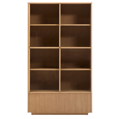 HELVINE Display cabinet 4 doors 2 drawers oak veneer and tempered glass 100 x 174 cm FSC 100%