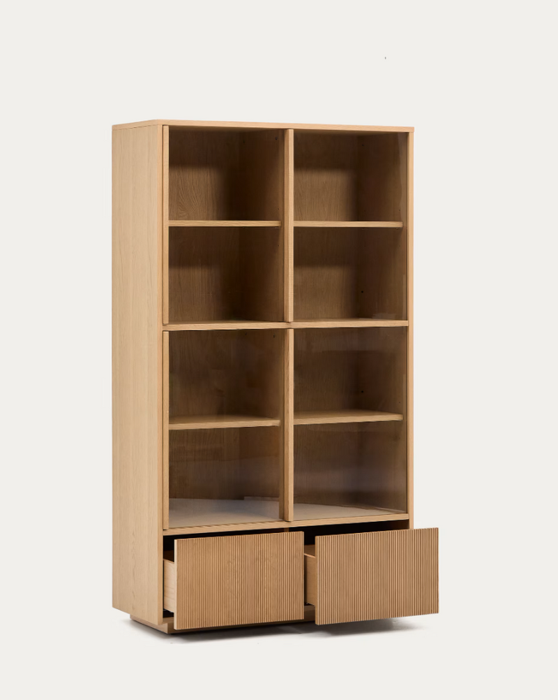 HELVINE Vitrina s 4 vrata, 2 ladice, hrastov furnir i kaljeno staklo, 100 x 174 cm, FSC 100%