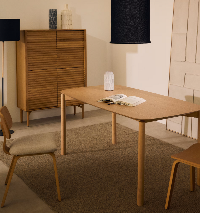 INDARA Stol od jasenovog furnira i masivnog kaučukovca s prirodnom završnom obradom 160 x 90 cm