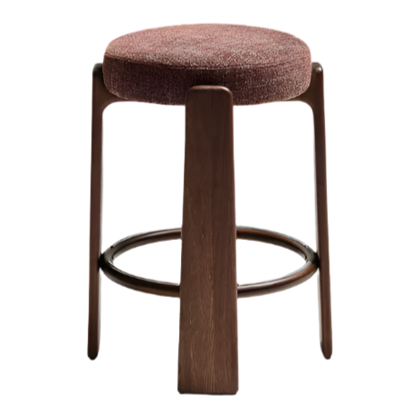 GRANITE Stool in brown chenille and solid ash wood with walnut-coloured finish FSC 100% 75cm
