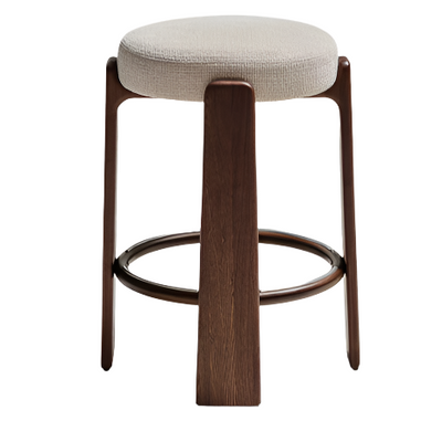 GRANITE Stool in beige chenille and solid ash wood with walnut-coloured finish FSC 100% 65cm