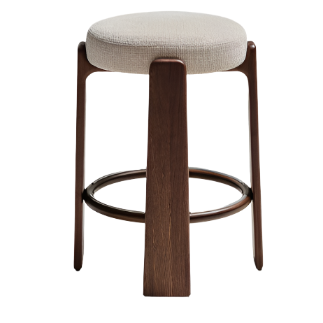 GRANITE Stool in beige chenille and solid ash wood with walnut-coloured finish FSC 100% 75cm