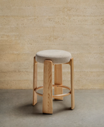 GRANITE Stool in beige chenille and solid ash wood with natural tone finish FSC 100% 65cm