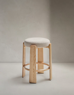 GRANITE Stool in beige chenille and solid ash wood with natural tone finish FSC 100% 65cm