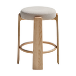 GRANITE Stool in beige chenille and solid ash wood with natural tone finish FSC 100% 65cm