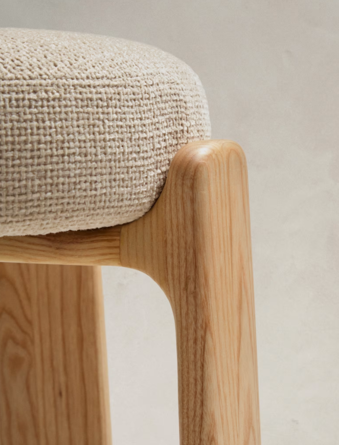 GRANITE Stool in beige chenille and solid ash wood with natural tone finish FSC 100% 65cm