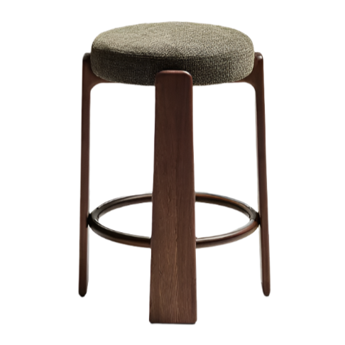 GRANITE Stool in green chenille and solid ash wood with walnut-coloured finish FSC 100% 75cm