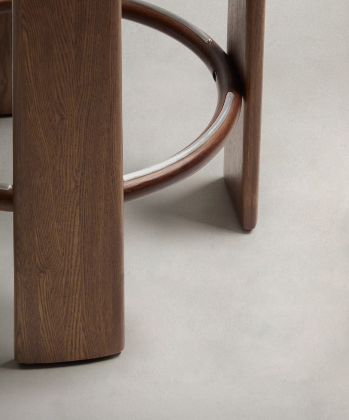 GRANITE Visoki stolac od zelenog šenila i masivnog jasena s završnom obradom boje oraha FSC 100% 75 cm