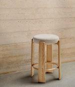 GRANITE Stool in beige chenille and solid ash wood with natural tone finish FSC 100% 75cm