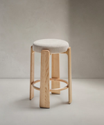 GRANITE Stool in beige chenille and solid ash wood with natural tone finish FSC 100% 75cm