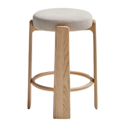 GRANITE Stool in beige chenille and solid ash wood with natural tone finish FSC 100% 75cm