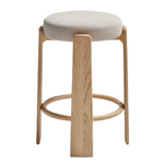 GRANITE Stool in beige chenille and solid ash wood with natural tone finish FSC 100% 75cm