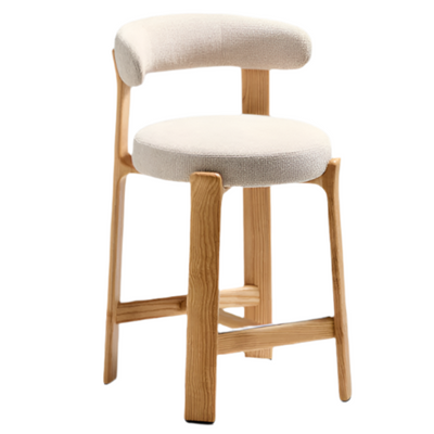 GRANITE Stool in beige chenille and solid ash wood with walnut-coloured finish FSC 100% 65cm