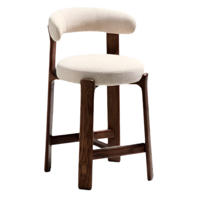 GRANITE Stool in beige chenille and solid ash wood with walnut-coloured finish FSC 100% 65cm