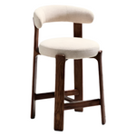 GRANITE Visoki stolac od bež šenila i masivnog jasena s završnom obradom boje oraha FSC 100% 65 cm