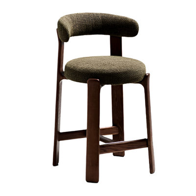 GRANITE Stool in green chenille and solid ash wood with walnut-coloured finish FSC 100% 65cm
