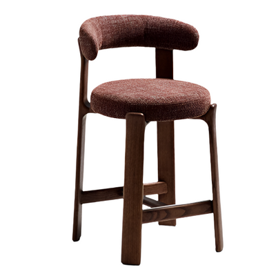 GRANITE Stool in brown chenille and solid ash wood with walnut-coloured finish FSC 100% 65cm