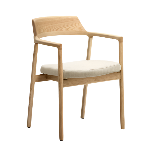 ALOCS Chair removable cover in beige chenille solid oak wood natural finish FSC Mix Credit