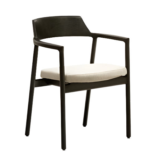 ALOCS Chair removable cover in beige chenille solid oak wood black finish FSC Mix Credit