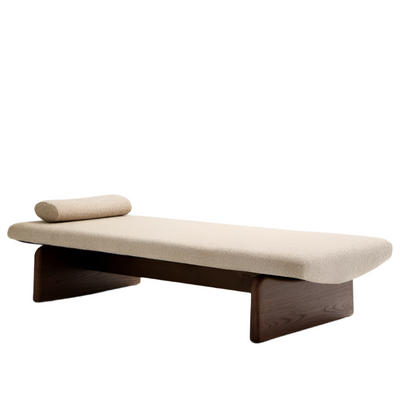 TOPAZ Divan in beige chenille with solid ash wood in a walnut finish, 200 cm FSC 100%