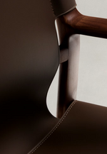 JAN Chair made of dark brown recycled leather fibres and FSC 100% solid ash wood with walnut-coloured finish