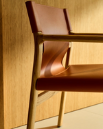 JAN Chair made of light brown recycled leather fibres and FSC 100% solid ash wood with natural tone finish
