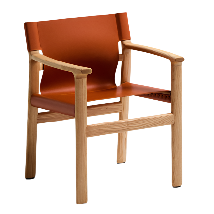 JAN Chair made of light brown recycled leather fibres and FSC 100% solid ash wood with natural tone finish