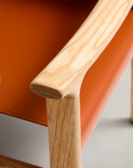 JAN Chair made of light brown recycled leather fibres and FSC 100% solid ash wood with natural tone finish