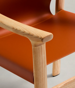 JAN Chair made of light brown recycled leather fibres and FSC 100% solid ash wood with natural tone finish