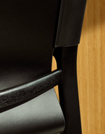 JAN Chair made of black recycled leather fibres and FSC 100% solid ash wood with black finish