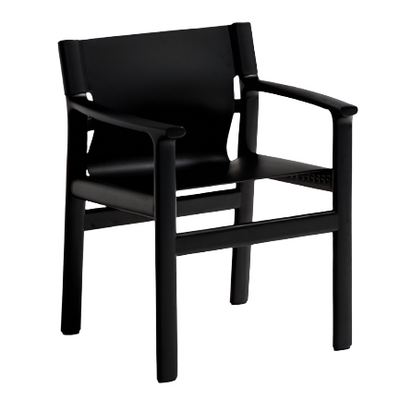 JAN Chair made of black recycled leather fibres and FSC 100% solid ash wood with black finish