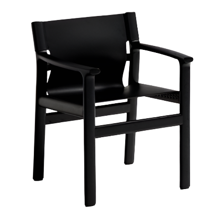 JAN Chair made of black recycled leather fibres and FSC 100% solid ash wood with black finish