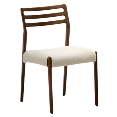 CUDIA Chair removable cover in beige chenille solid oak wood walnut finish FSC Mix Credit