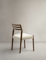 CUDIA Chair removable cover in beige chenille solid oak wood walnut finish FSC Mix Credit