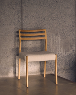 CUDIA Chair removable cover in beige chenille solid oak wood natural finish FSC Mix Credit
